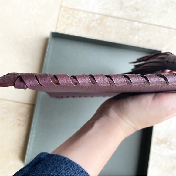 ALL SAINTS kepi clutch pouch burgundy red. Pebbled leather. PREOWNED w/ tag - Picture 6 of 10